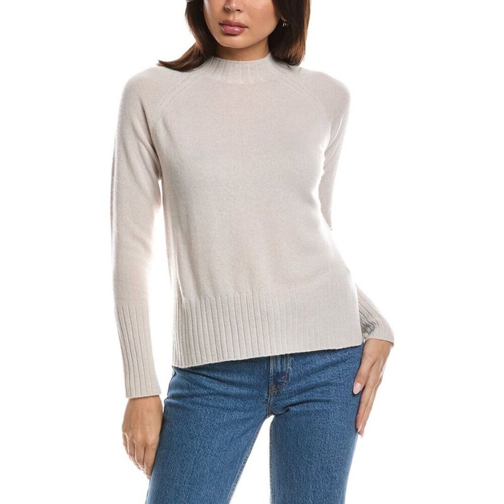 Forte Cashmere Womens  Hi Low Rib Trim Funnel Neck 100% Cashmere Sweater, Brown